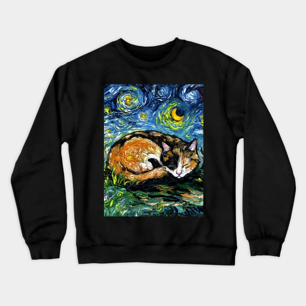 Sleepy Calico Night Crewneck Sweatshirt by sagittariusgallery